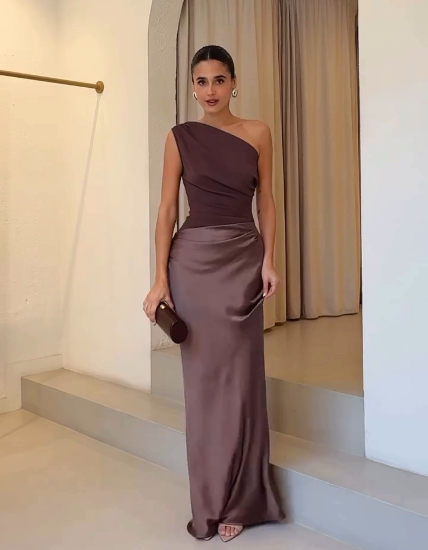 Amaretta – Sculpted drape – Satin evening gown-10174863311175-Ivory Ombre