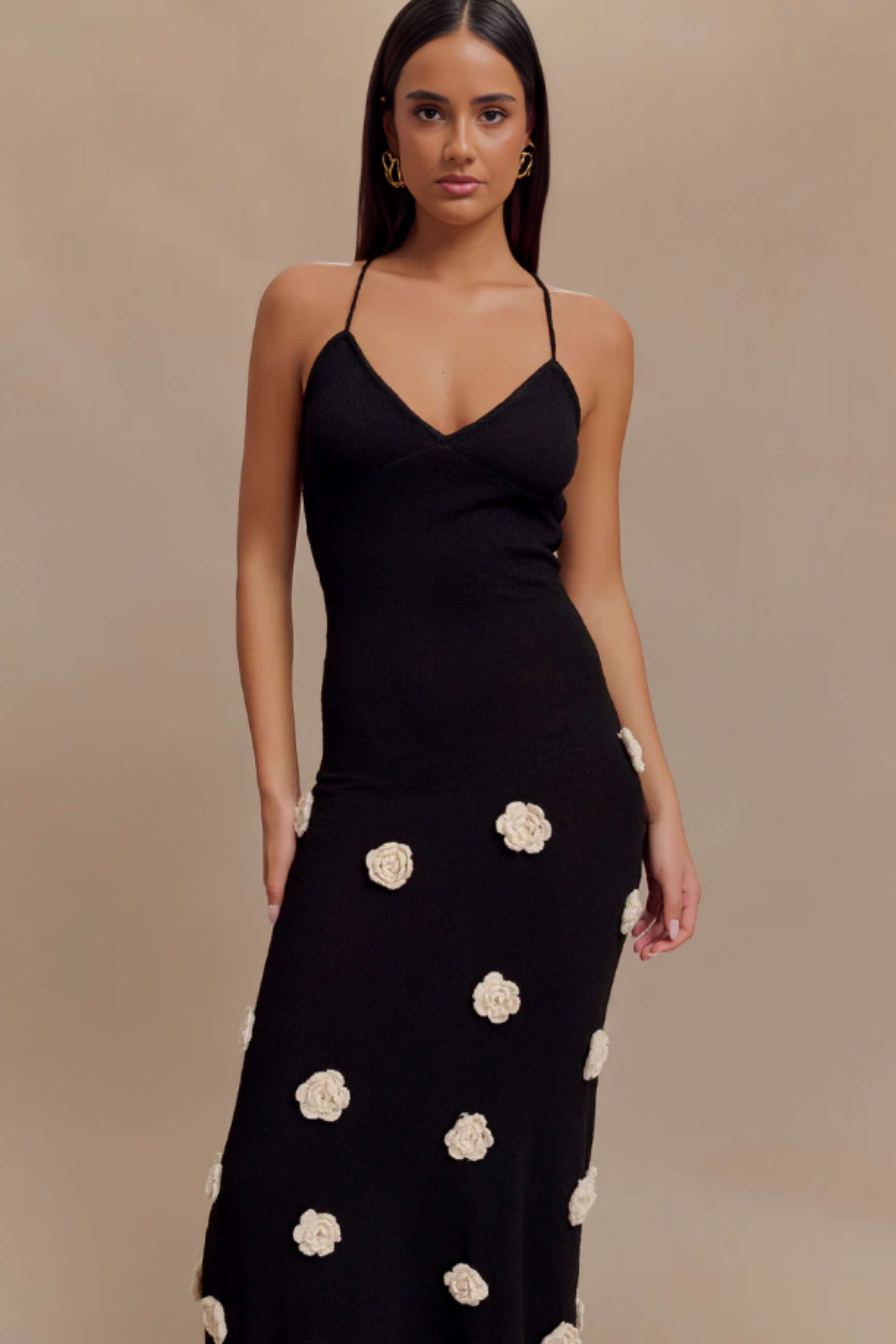 Ambina – Rosette detail – Knitted slip dress-10174856724807-Ivory Ombre