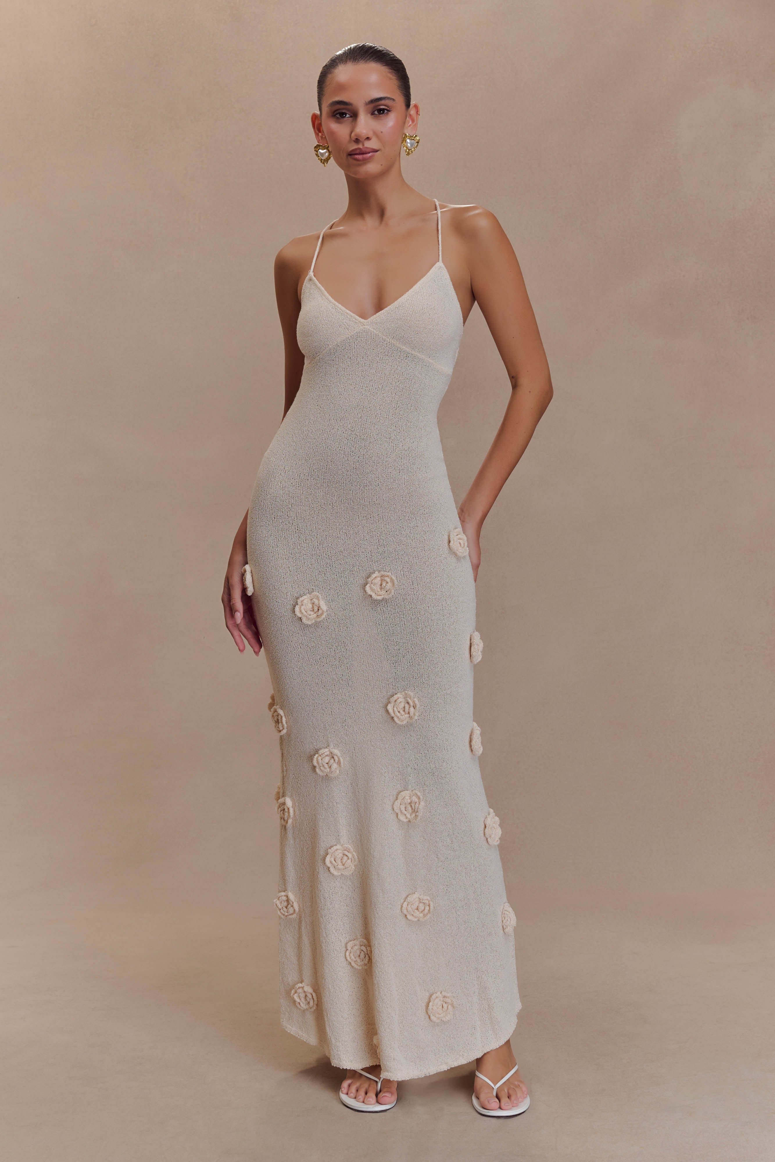 Ambina – Rosette detail – Knitted slip dress-10174856724807-Ivory Ombre