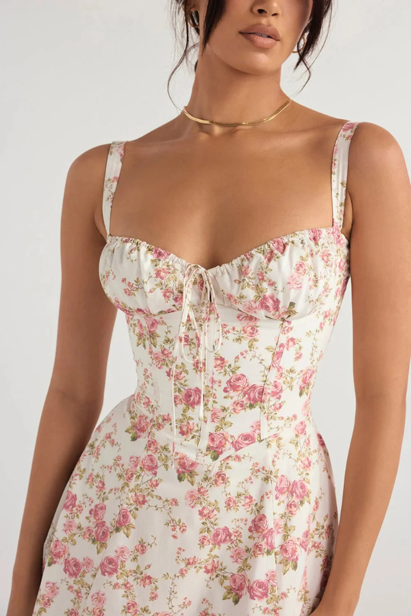 Amelie – Corset bloom – Floral midi dress-10174853448007-Ivory Ombre