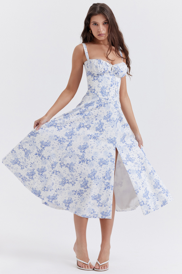 Amelie – Corset bloom – Floral midi dress-10174853448007-Ivory Ombre