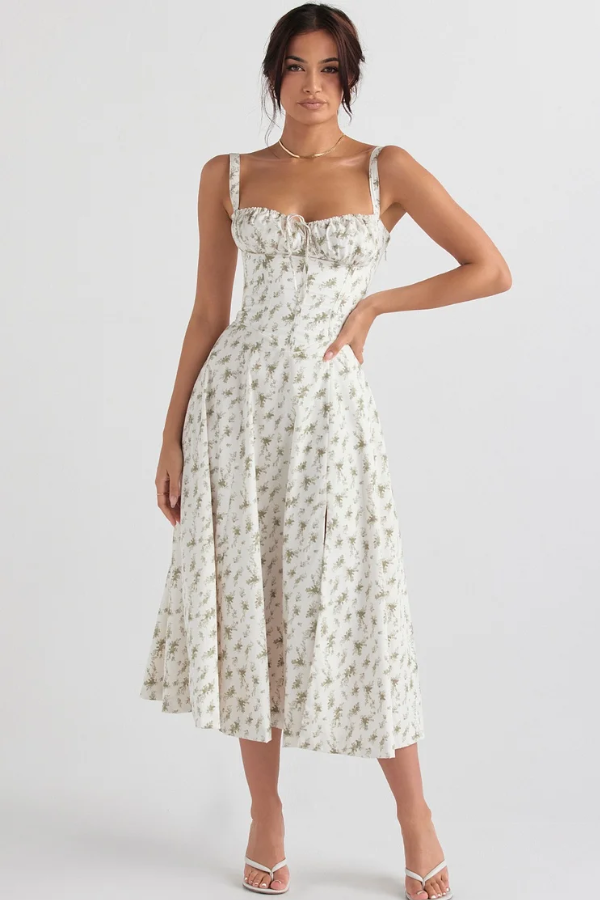 Amelie – Corset bloom – Floral midi dress-10174853448007-Ivory Ombre