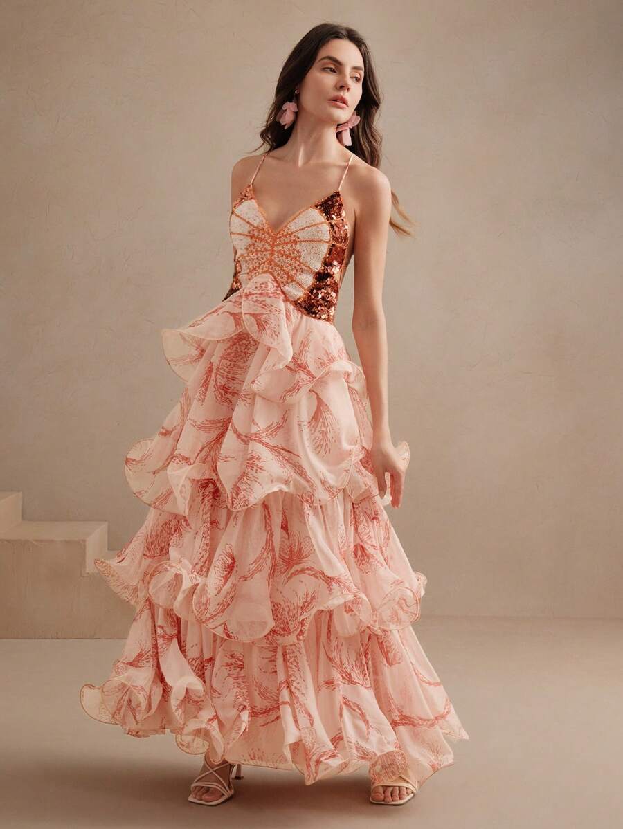 Anika – Tiered ruffle print – Maxi dress-10174870159687-Ivory Ombre