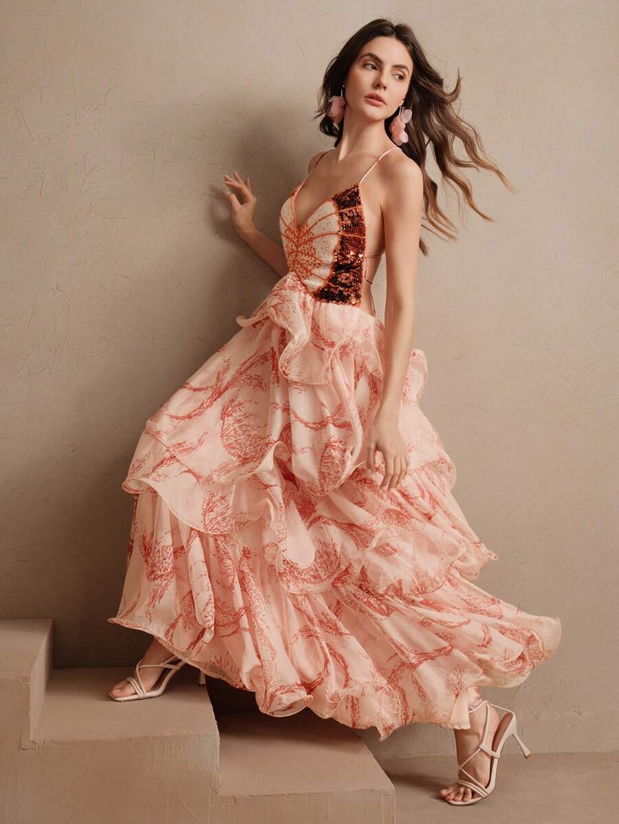 Anika – Tiered ruffle print – Maxi dress-10174870159687-Ivory Ombre