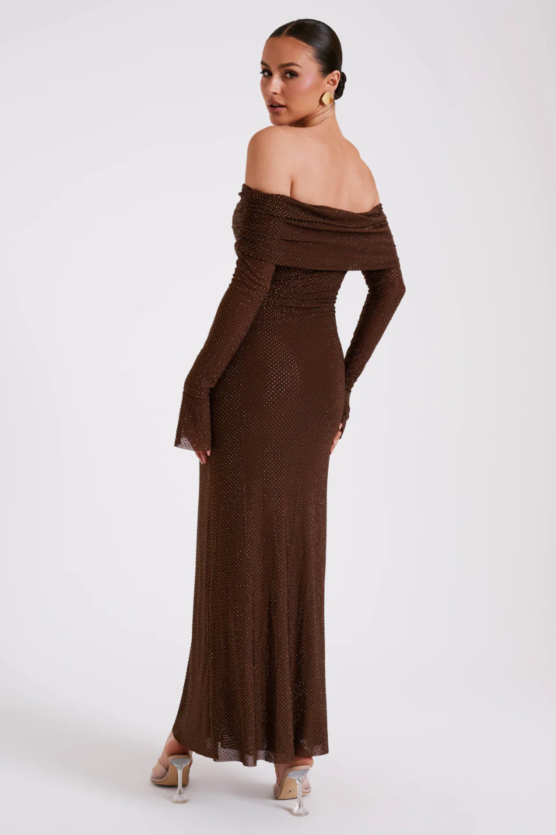 Aurelyse – Off shoulder shimmer – Knit evening dress-10174862688583-Ivory Ombre