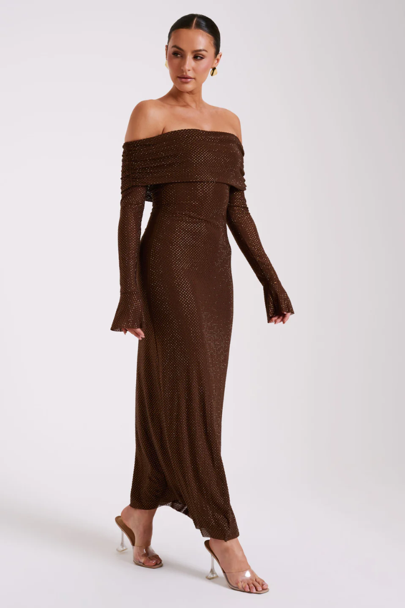 Aurelyse – Off shoulder shimmer – Knit evening dress-10174862688583-Ivory Ombre