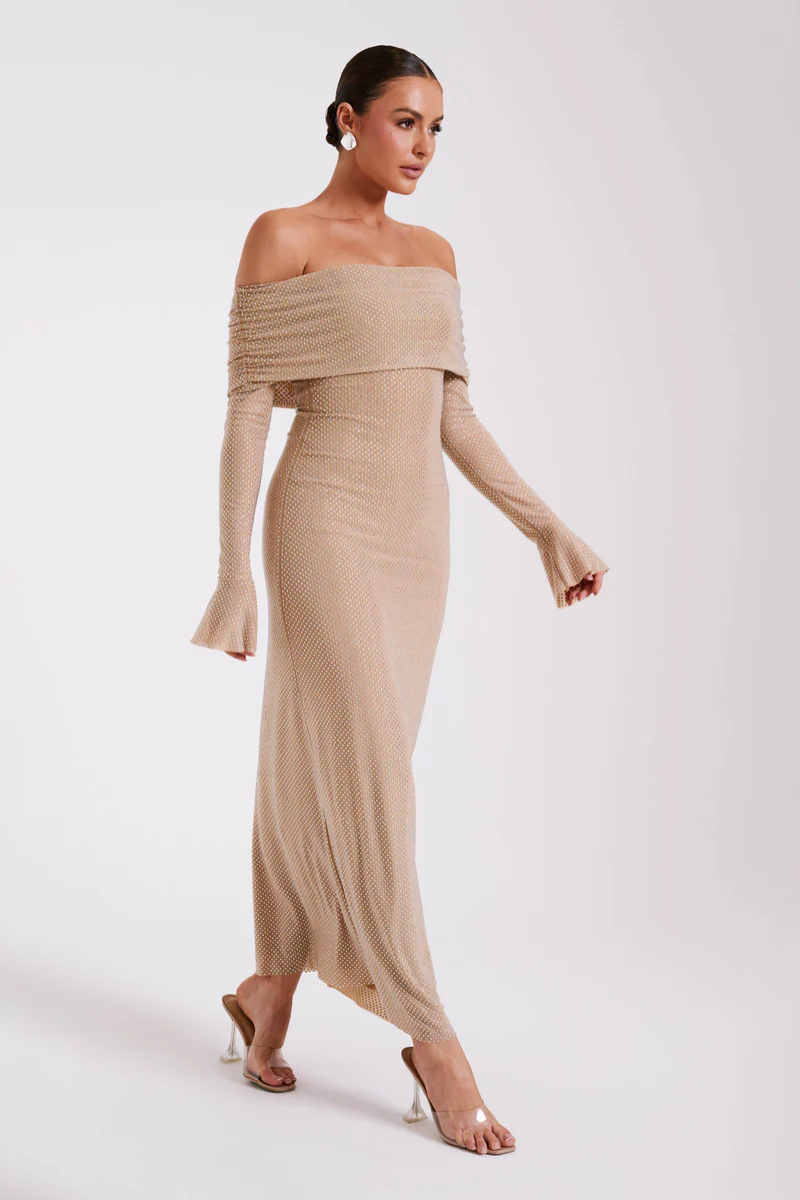 Aurelyse – Off shoulder shimmer – Knit evening dress-10174862688583-Ivory Ombre