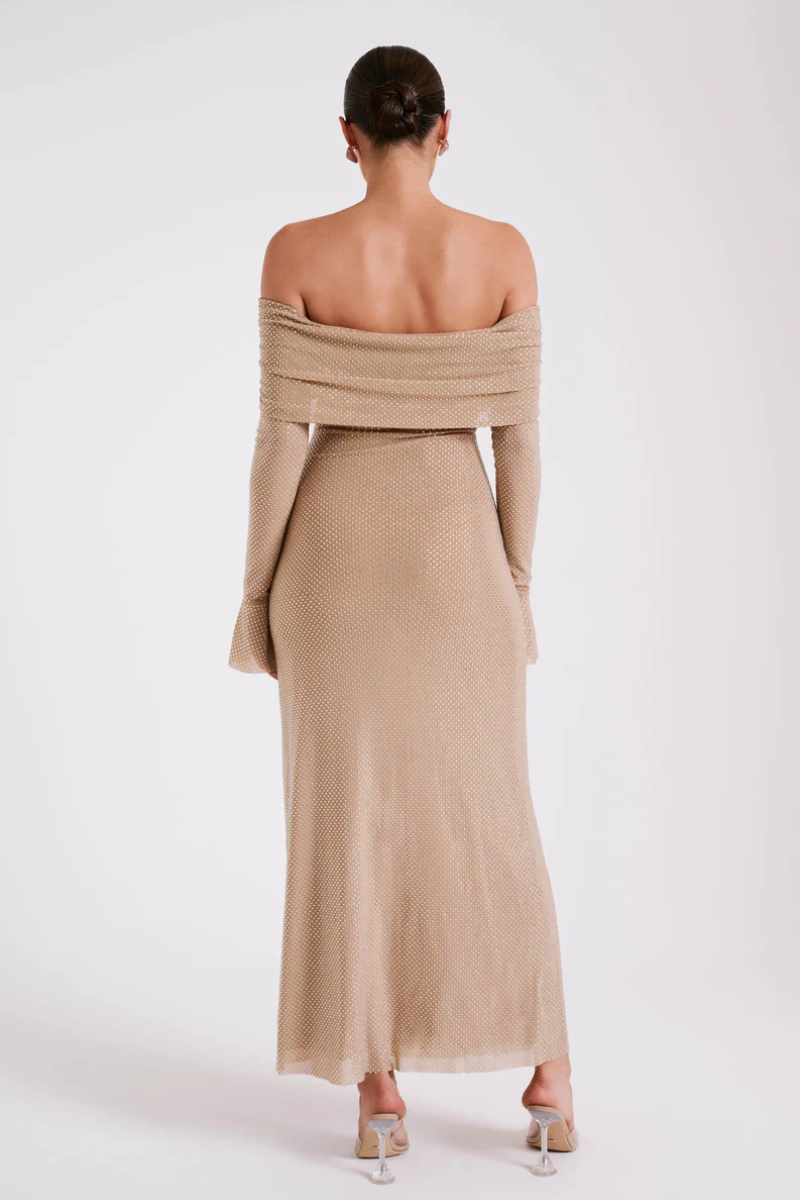 Aurelyse – Off shoulder shimmer – Knit evening dress-10174862688583-Ivory Ombre