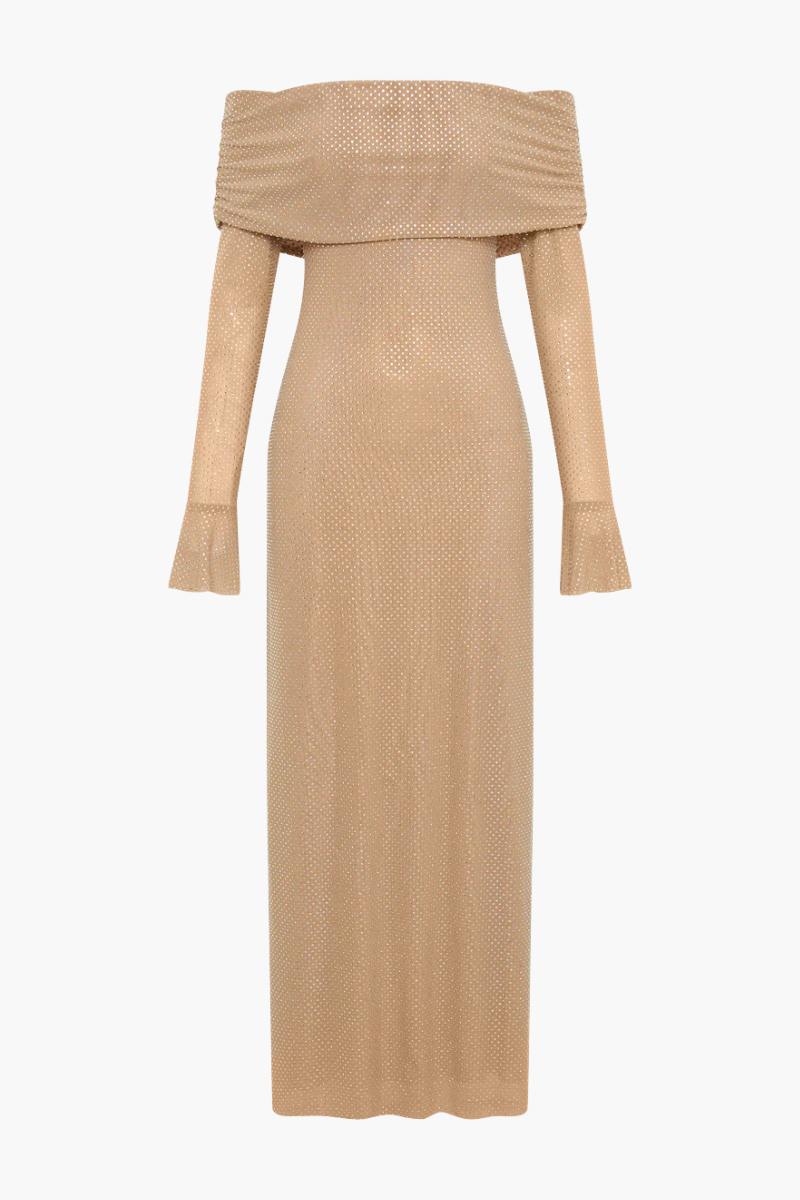 Aurelyse – Off shoulder shimmer – Knit evening dress-10174862688583-Ivory Ombre