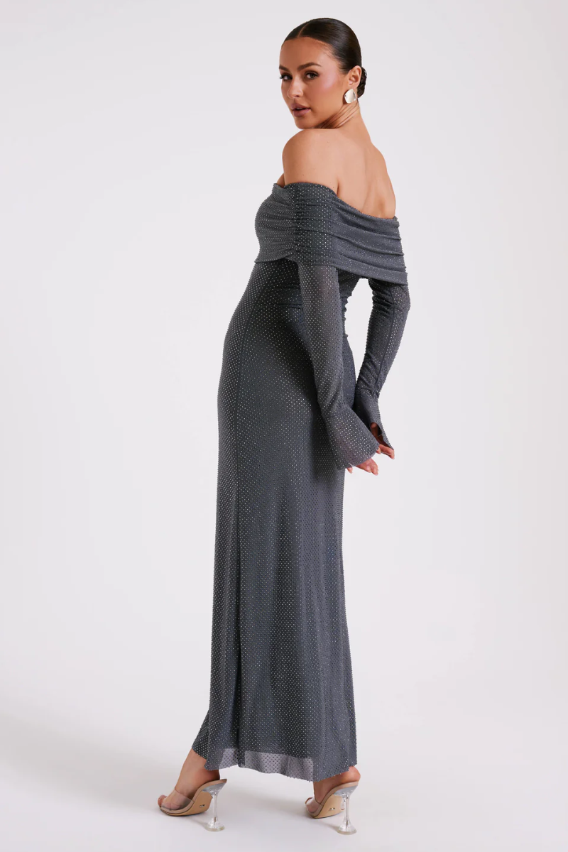 Aurelyse – Off shoulder shimmer – Knit evening dress-10174862688583-Ivory Ombre