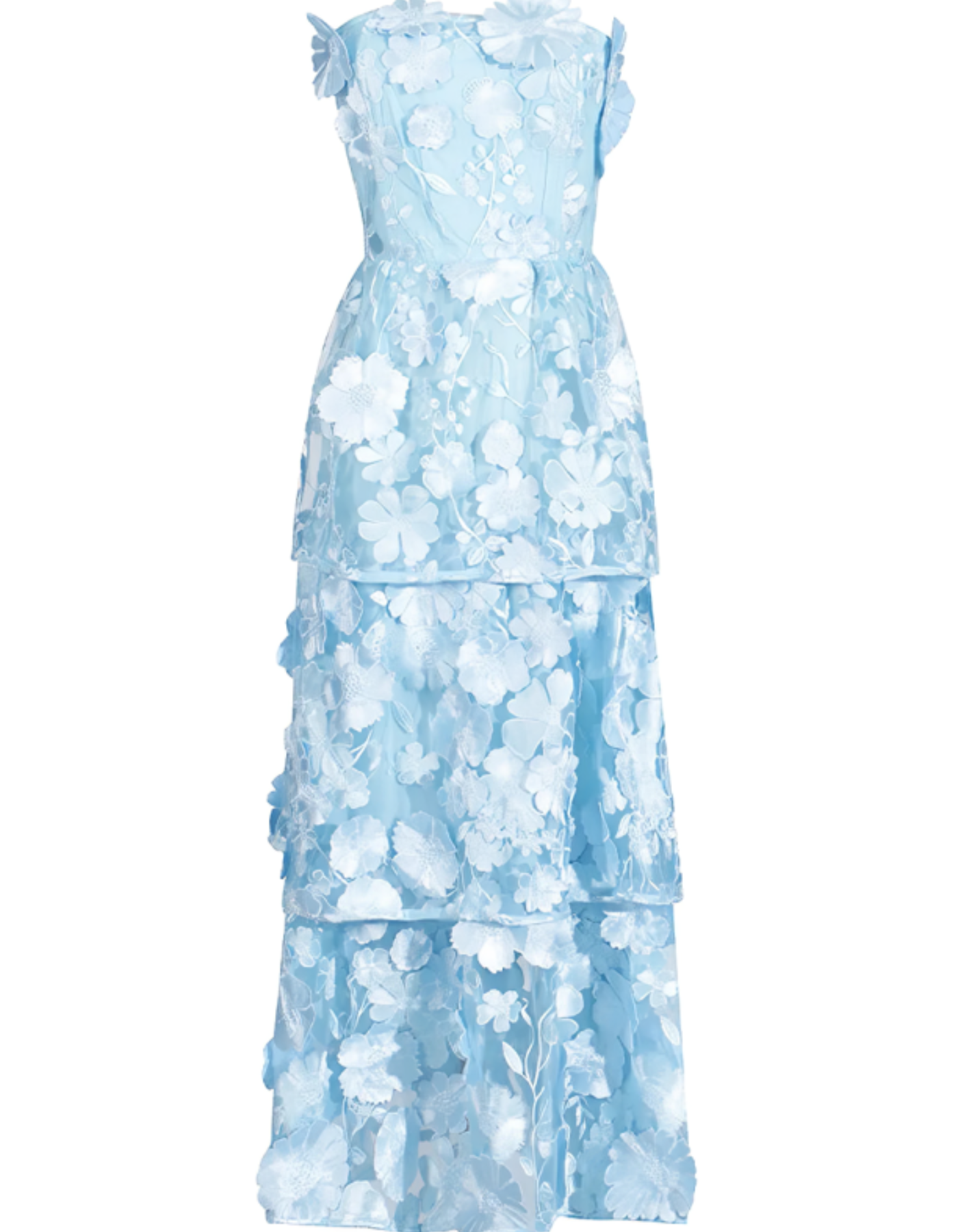 Avelisse – 3D floral tiers – Strapless midi dress-10174863671623-Ivory Ombre
