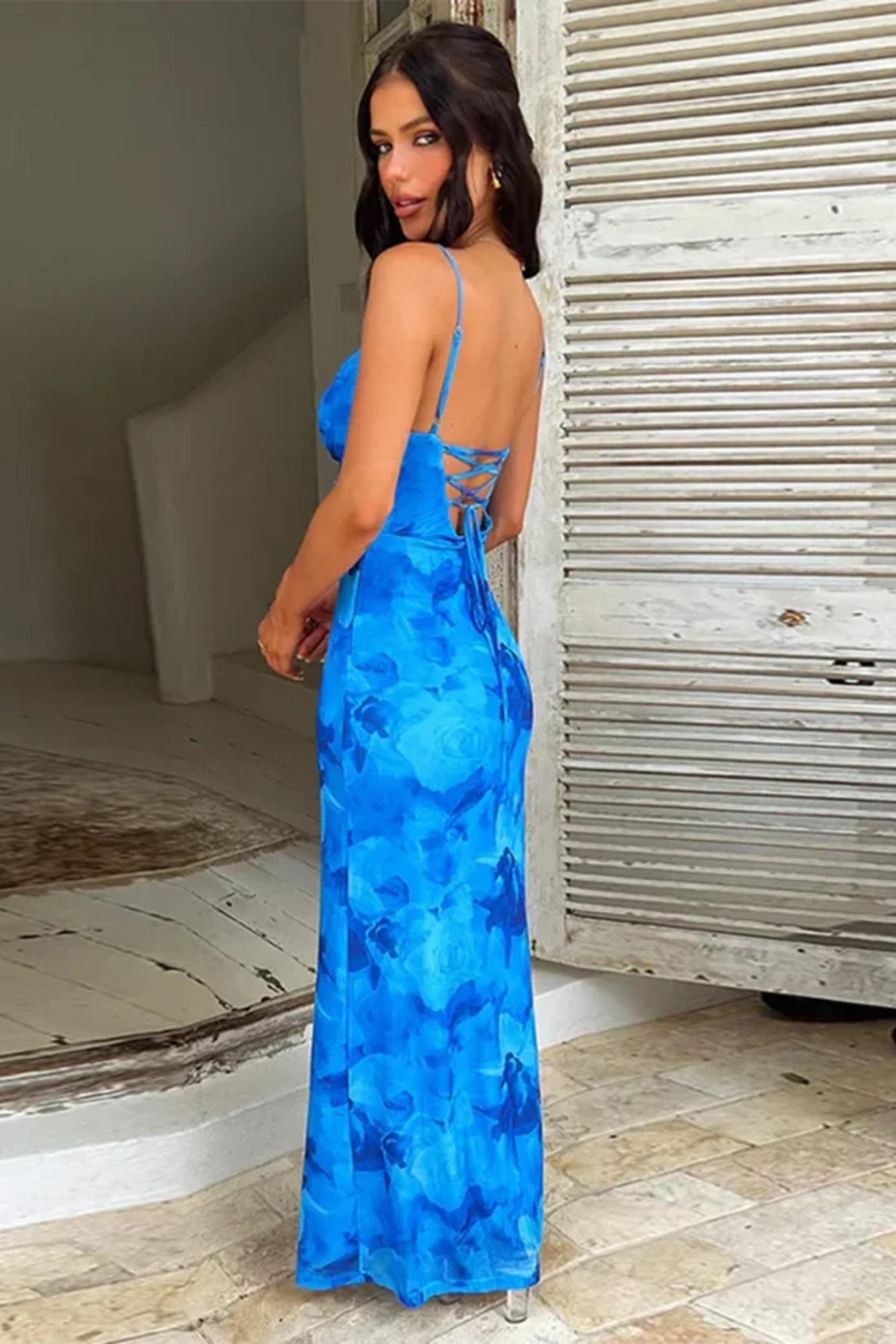 Azéline – Sapphire bloom elegance – Cowl neck maxi dress-10174852825415-Ivory Ombre