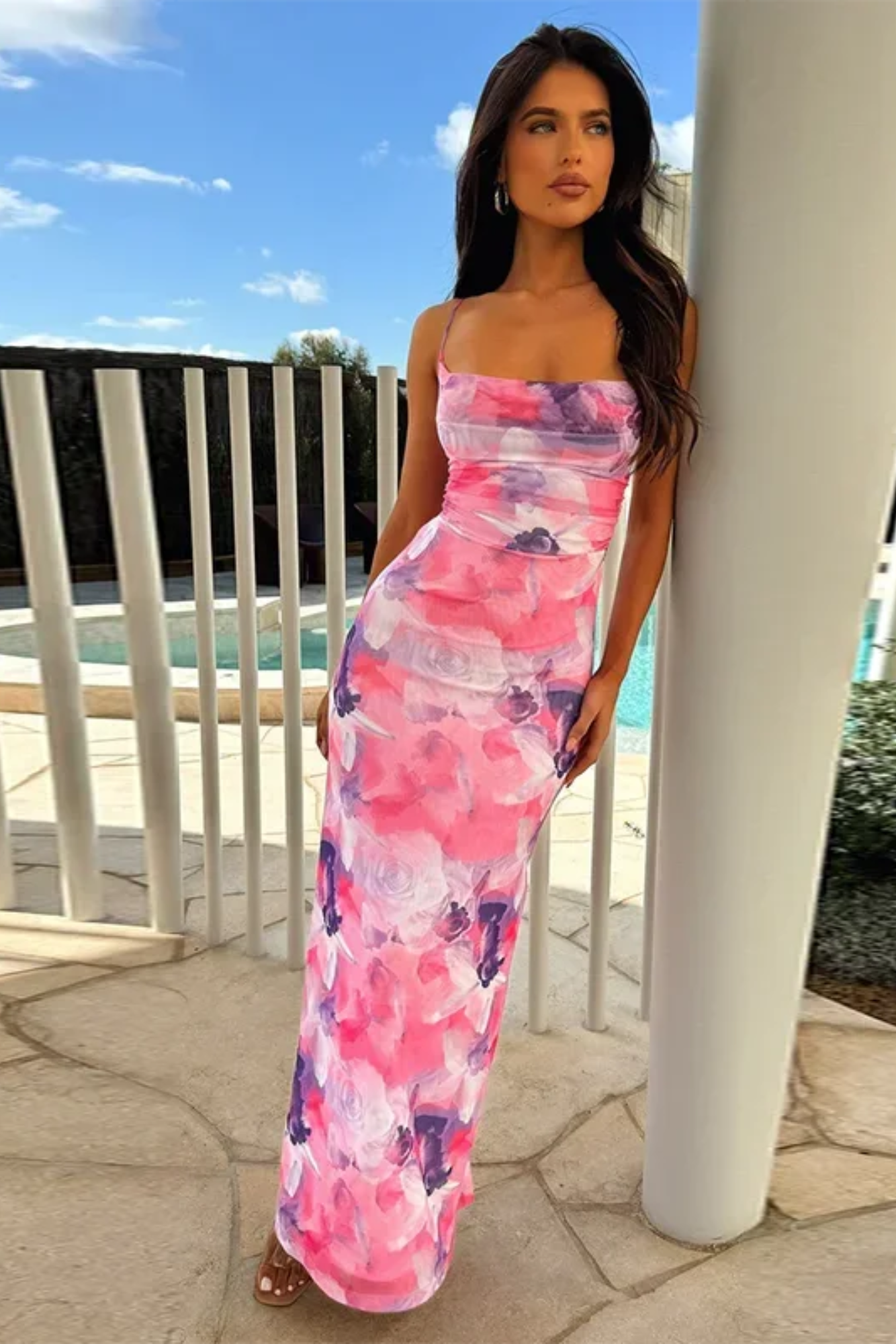 Azéline – Sapphire bloom elegance – Cowl neck maxi dress-10174852825415-Ivory Ombre
