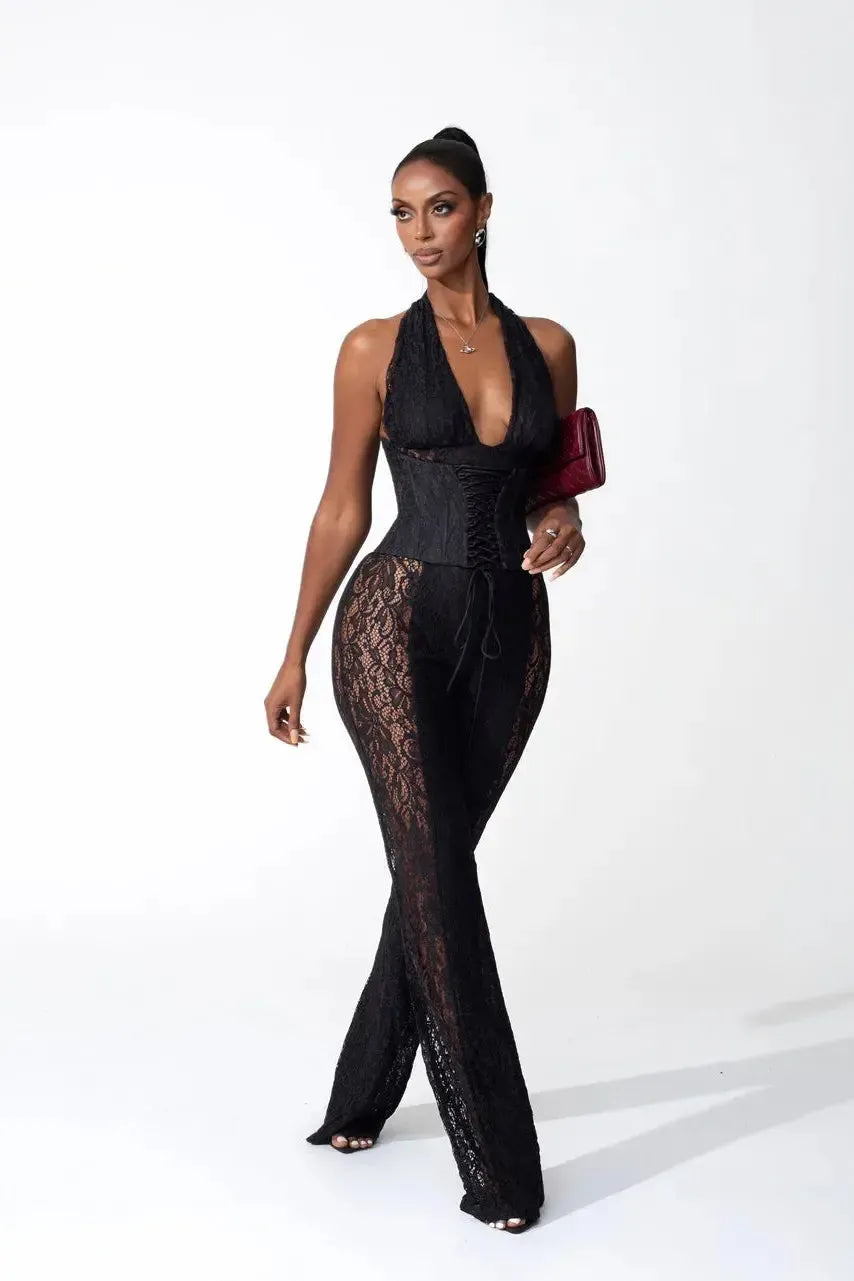 Bea – Halter neckline – Lace jumpsuit-10174842208583-Ivory Ombre