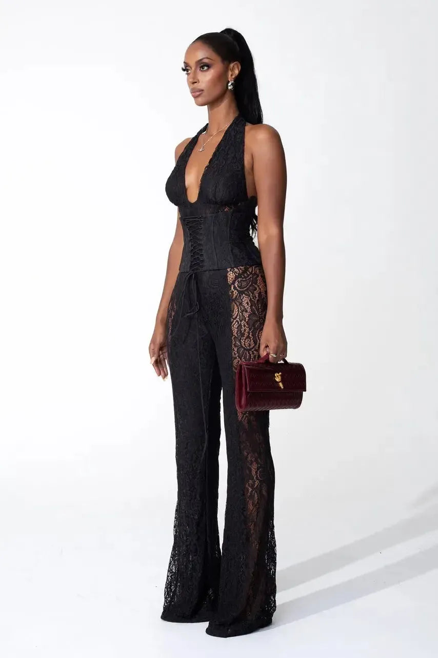 Bea – Halter neckline – Lace jumpsuit-10174842208583-Ivory Ombre