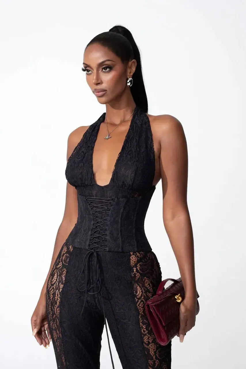 Bea – Halter neckline – Lace jumpsuit-10174842208583-Ivory Ombre