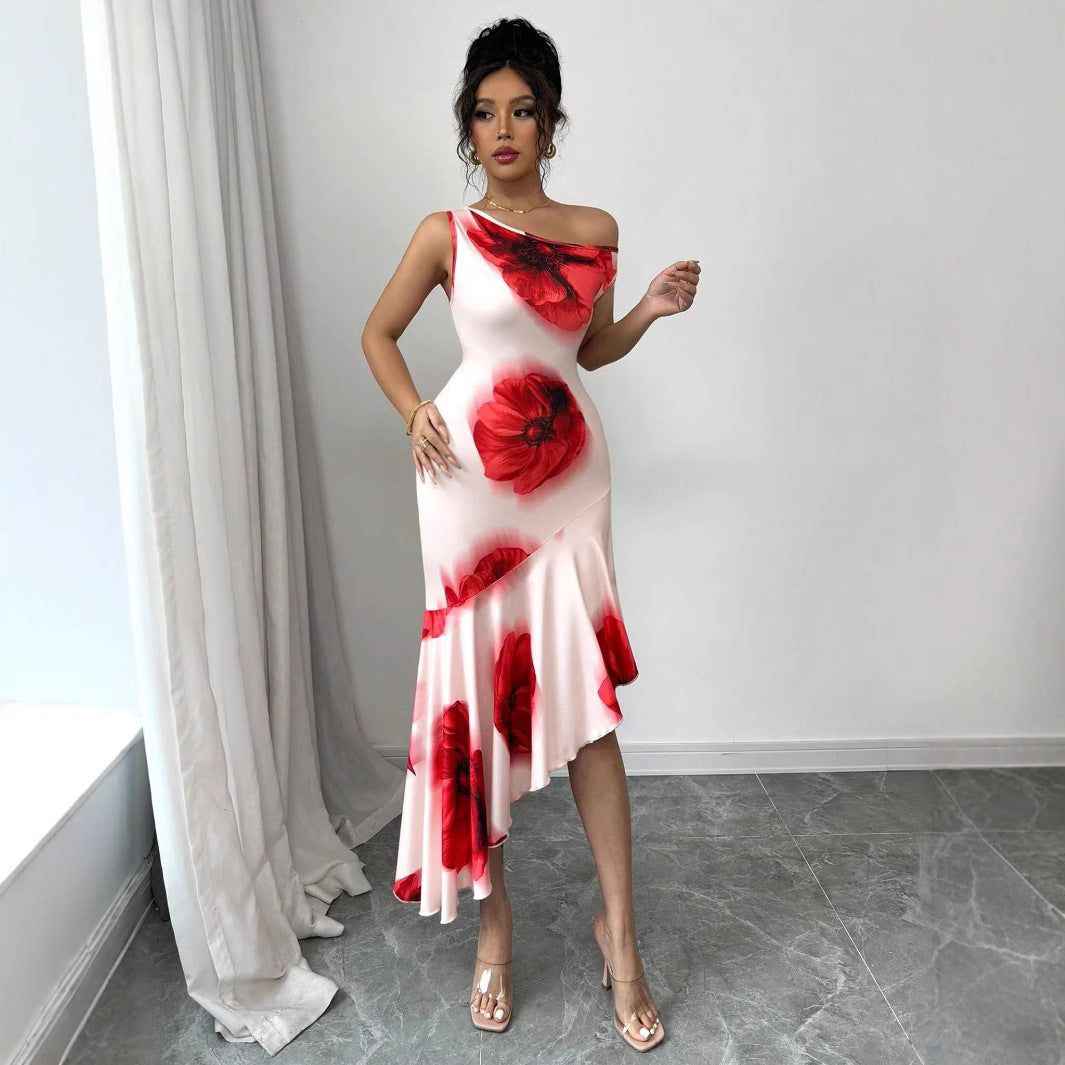 Beaudelise – Asymmetric bloom – Midi dress-10199534829895-Ivory Ombre