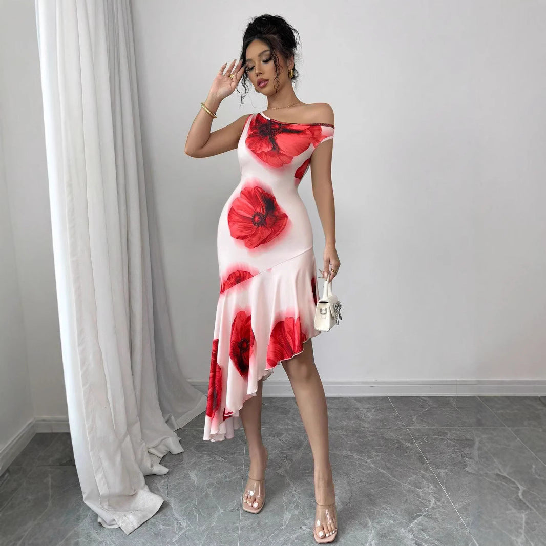 Beaudelise – Asymmetric bloom – Midi dress-10199534829895-Ivory Ombre