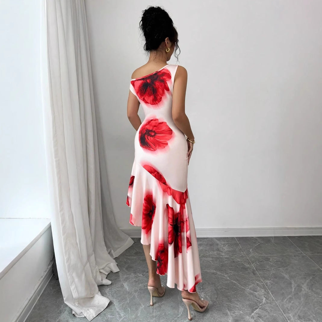 Beaudelise – Asymmetric bloom – Midi dress-10199534829895-Ivory Ombre