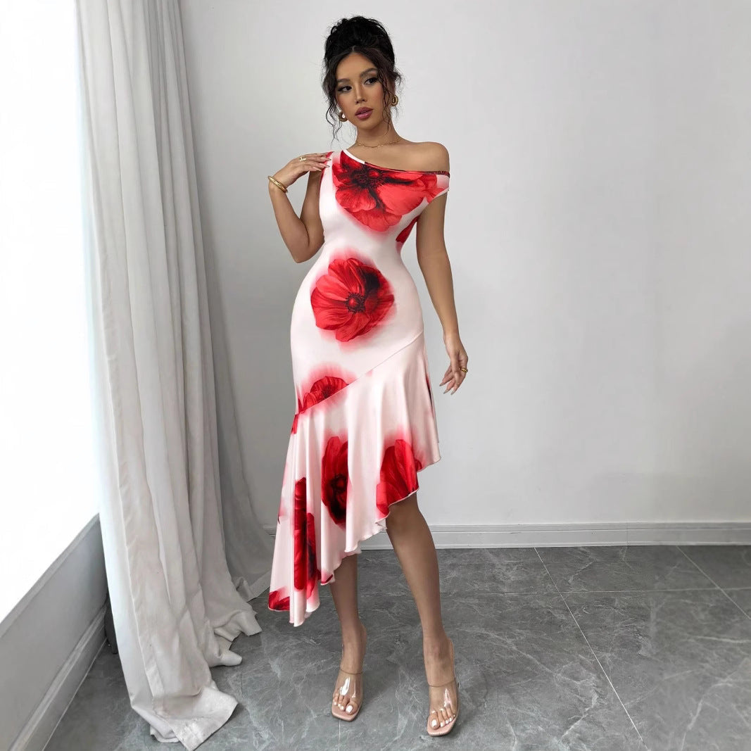 Beaudelise – Asymmetric bloom – Midi dress-10199534829895-Ivory Ombre