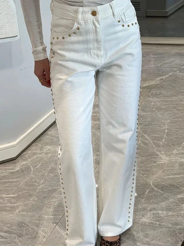 Beaudine – Pearl detail – Wide-leg jeans-10174855414087-Ivory Ombre