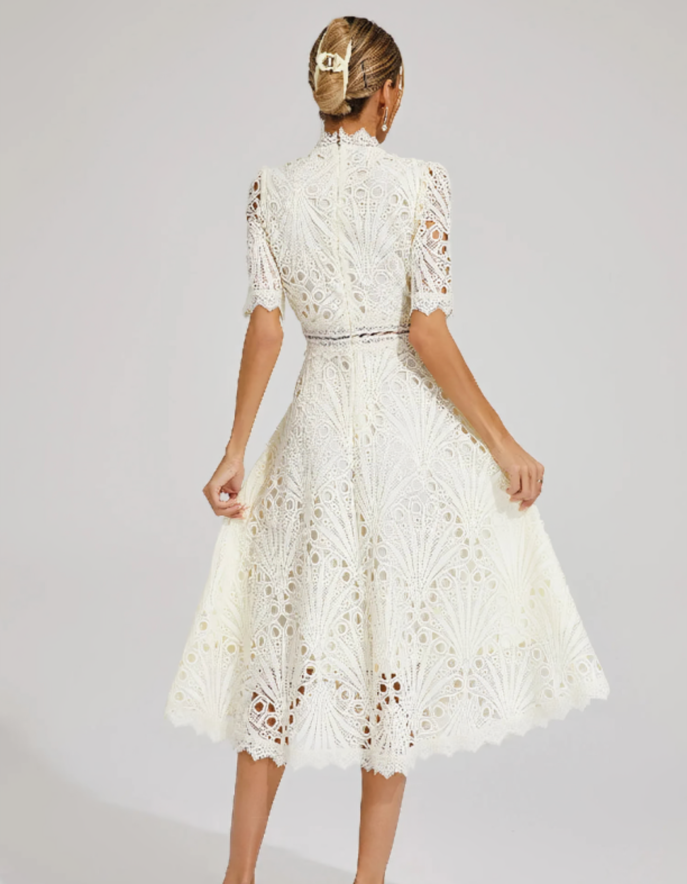 Belladette – Intricate lacework – Midi occasion dress-10174863900999-Ivory Ombre