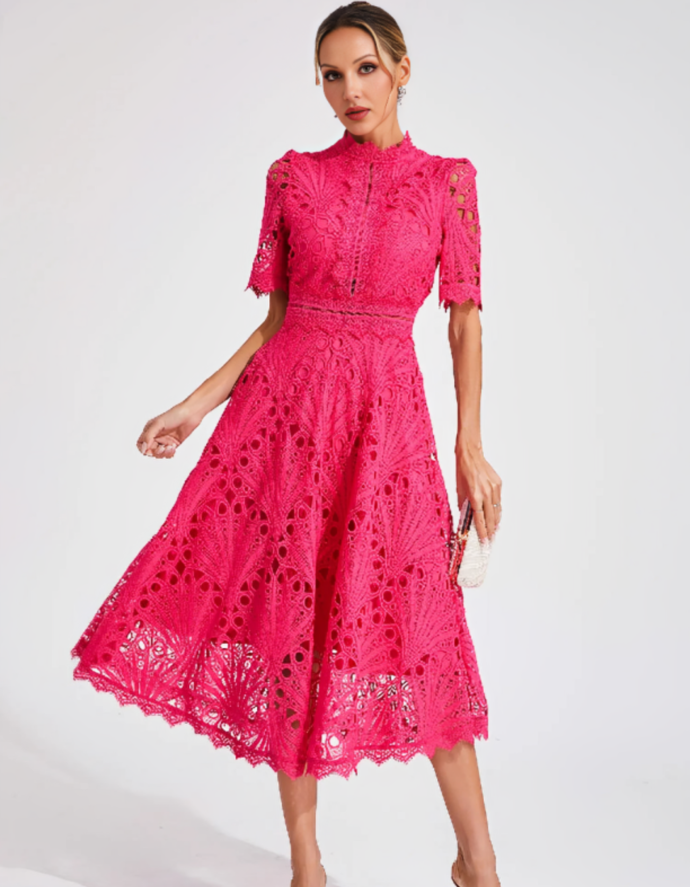 Belladette – Intricate lacework – Midi occasion dress-10174863900999-Ivory Ombre