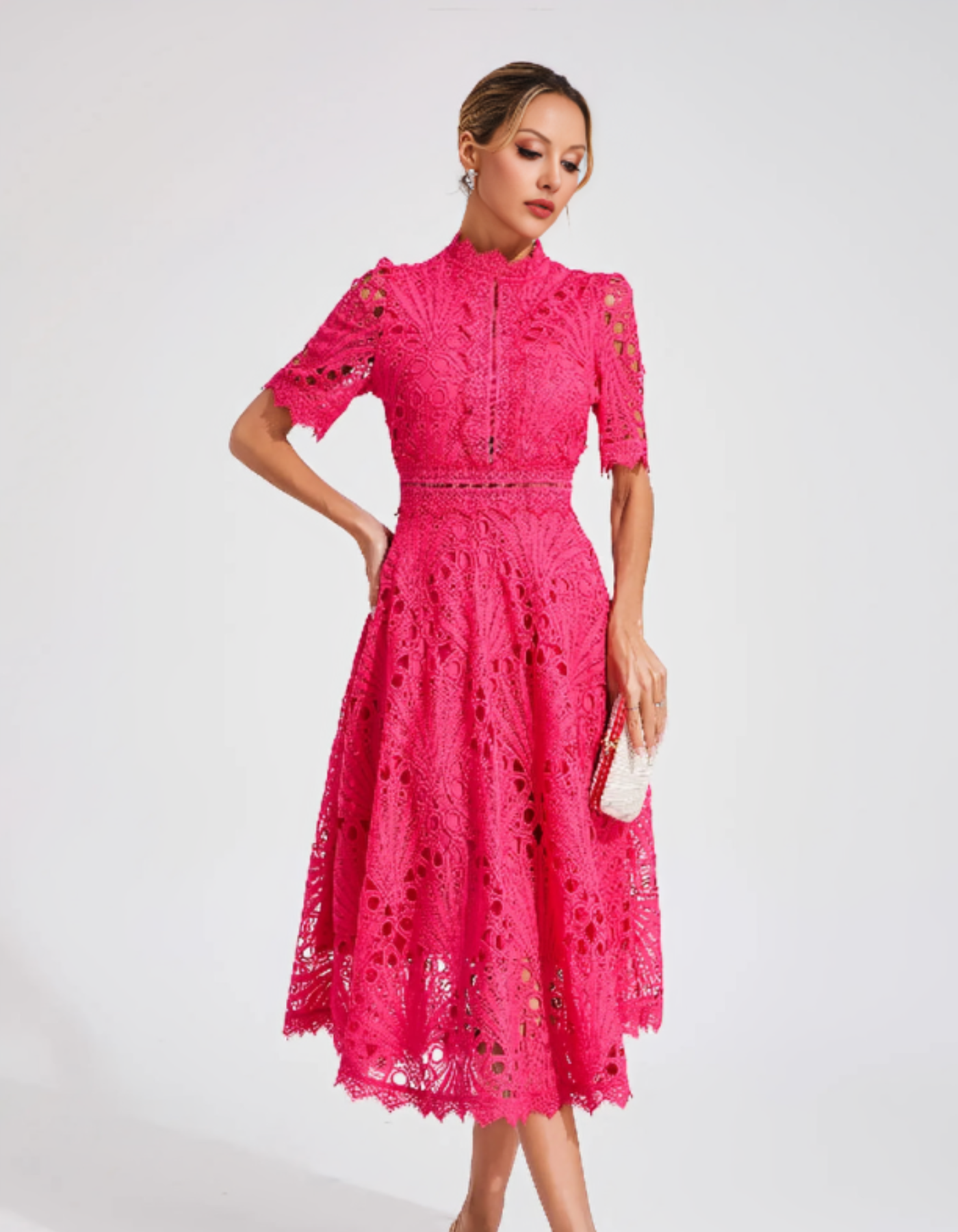 Belladette – Intricate lacework – Midi occasion dress-10174863900999-Ivory Ombre