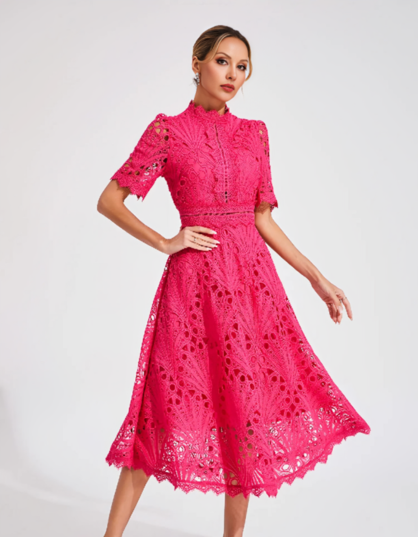 Belladette – Intricate lacework – Midi occasion dress-10174863900999-Ivory Ombre