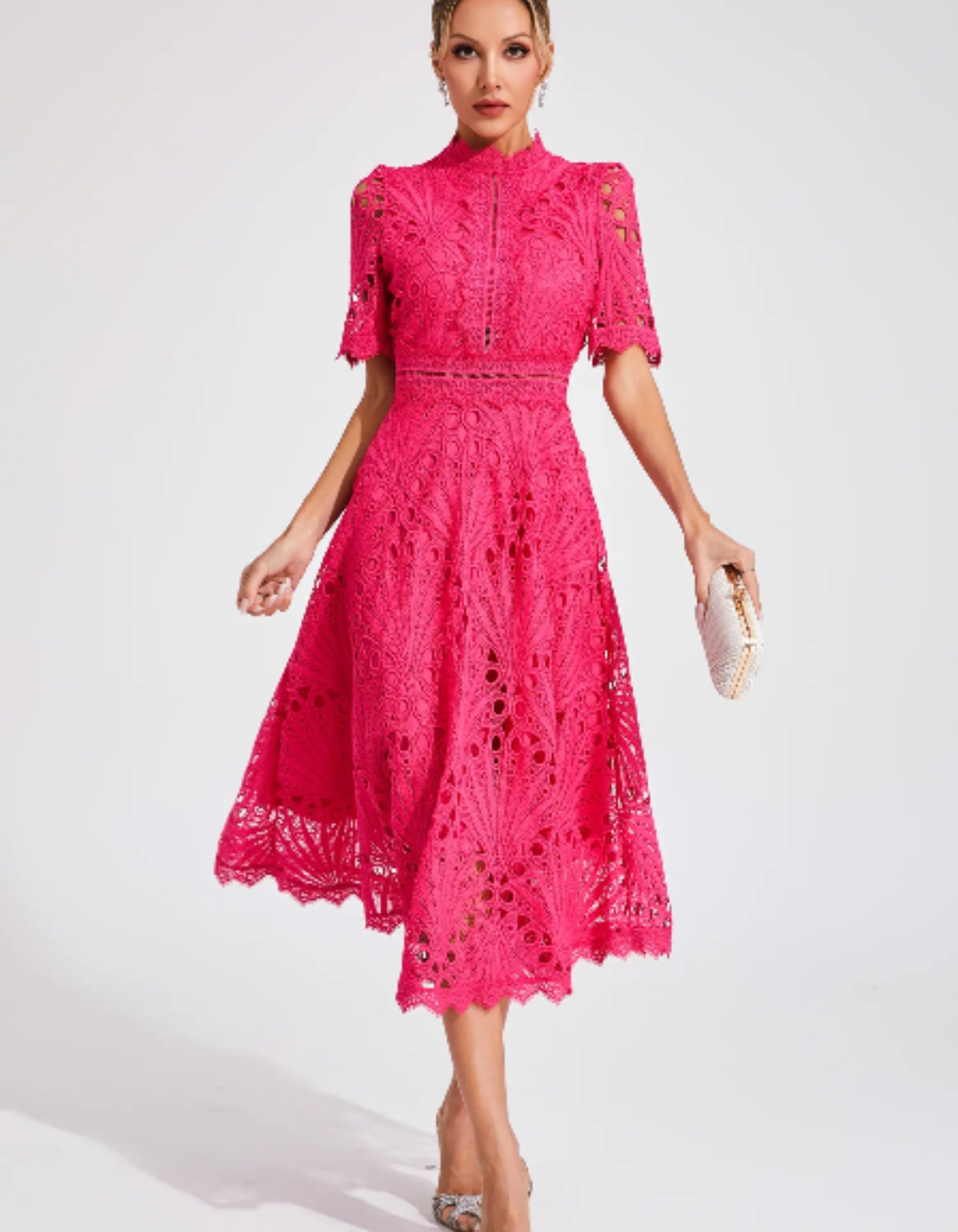 Belladette – Intricate lacework – Midi occasion dress-10174863900999-Ivory Ombre