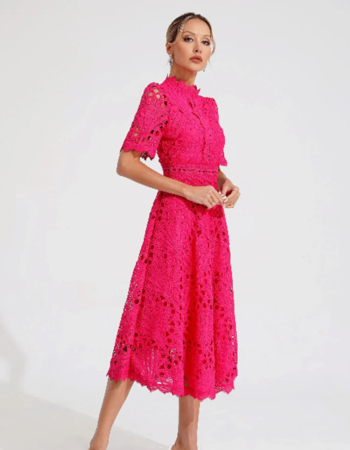 Belladette – Intricate lacework – Midi occasion dress-10174863900999-Ivory Ombre