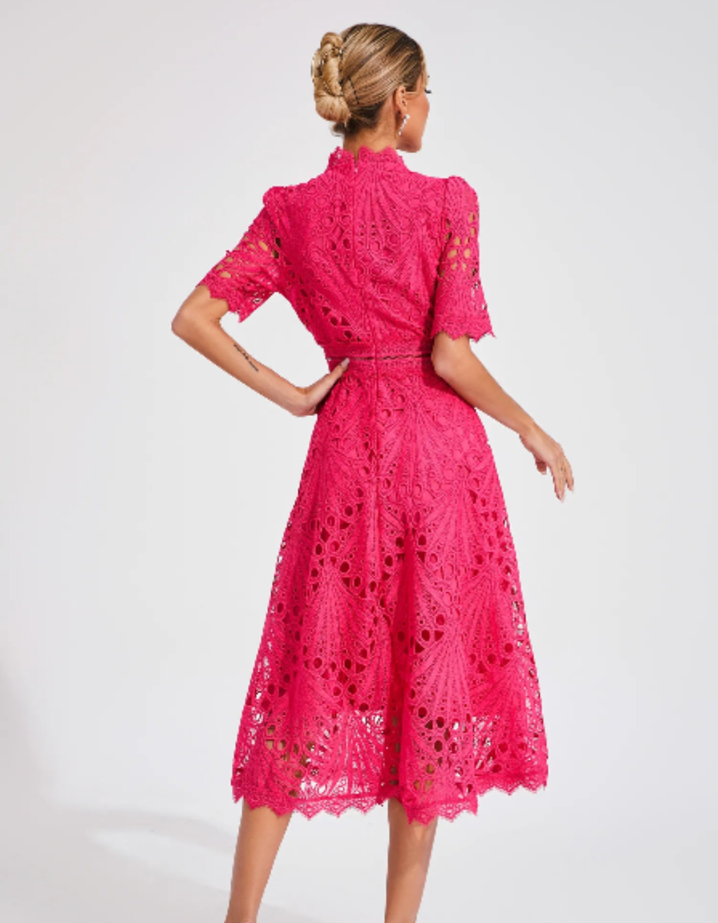 Belladette – Intricate lacework – Midi occasion dress-10174863900999-Ivory Ombre