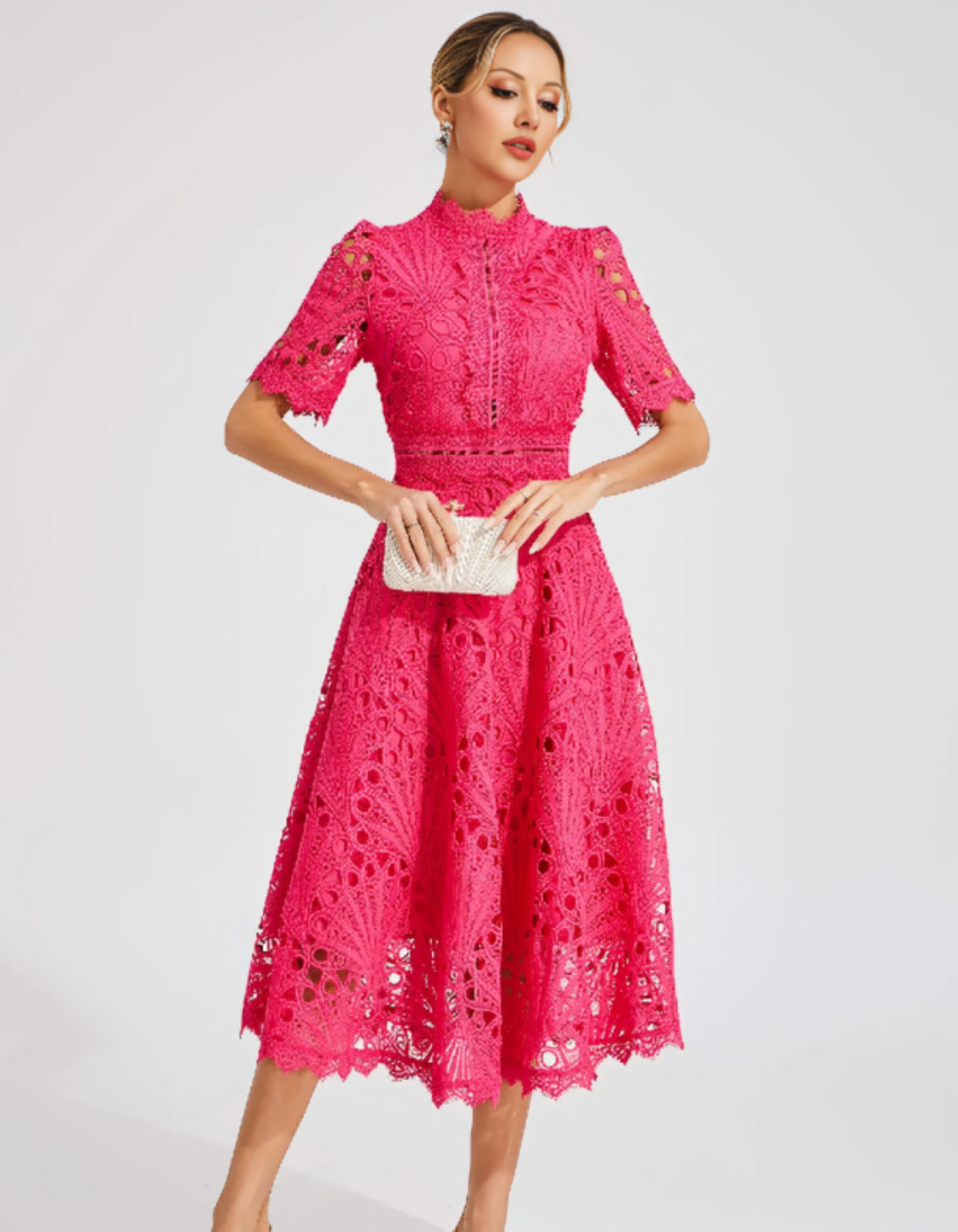Belladette – Intricate lacework – Midi occasion dress-10174863900999-Ivory Ombre