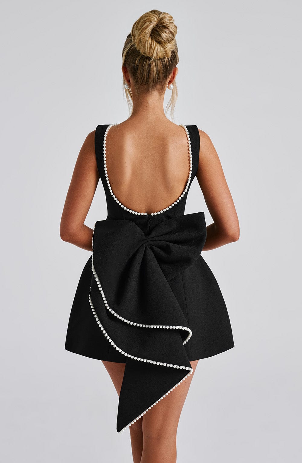 Bellanina – Pearl trim bow-back – Mini dress-10187127554375-Ivory Ombre