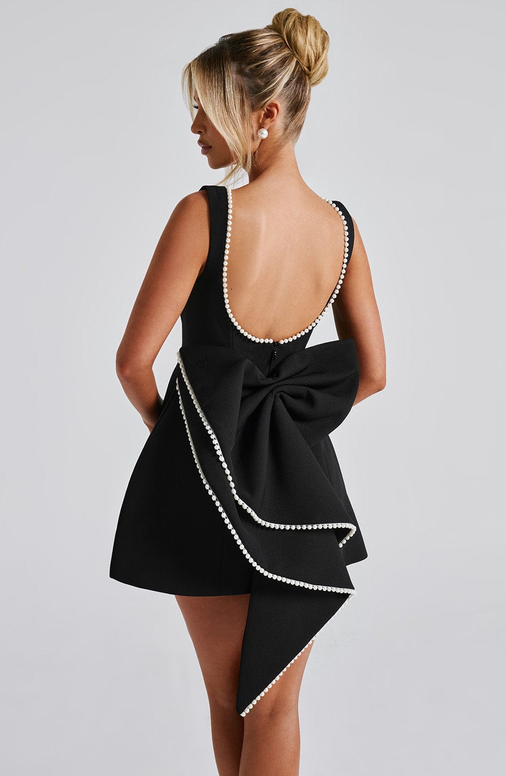 Bellanina – Pearl trim bow-back – Mini dress-10187127554375-Ivory Ombre