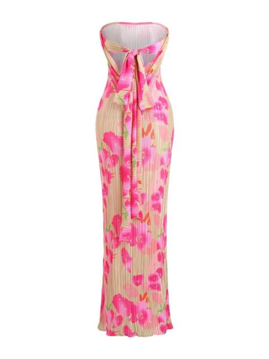 Bellaria – Neon bloom pleats – Strapless midi dress-10174853120327-Ivory Ombre