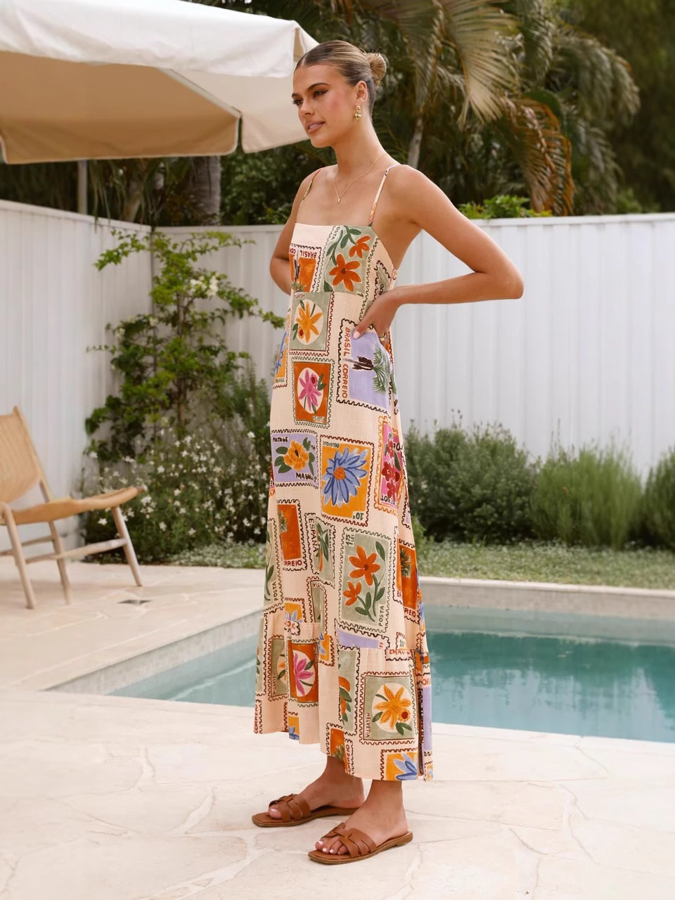 Bellarisa – Postcard floral print – Maxi dress-10199173267783-Ivory Ombre