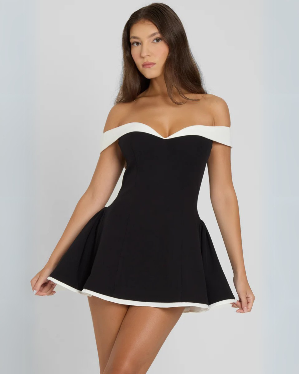 Bellavène – Off-shoulder design – Mini dress-10174724014407-Ivory Ombre