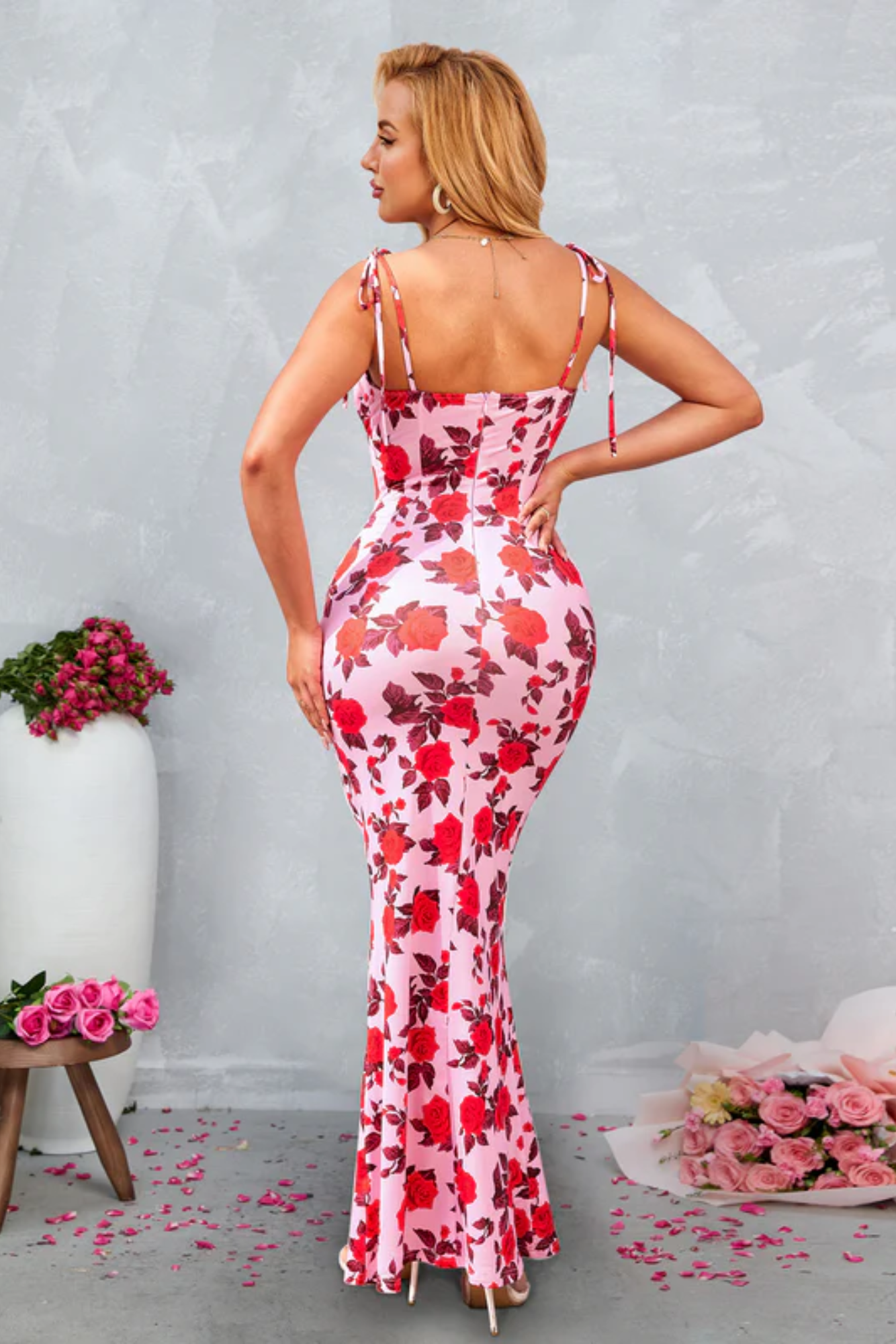 Bellissea – Rosé bloom contour – Bodycon maxi dress-10174853513543-Ivory Ombre