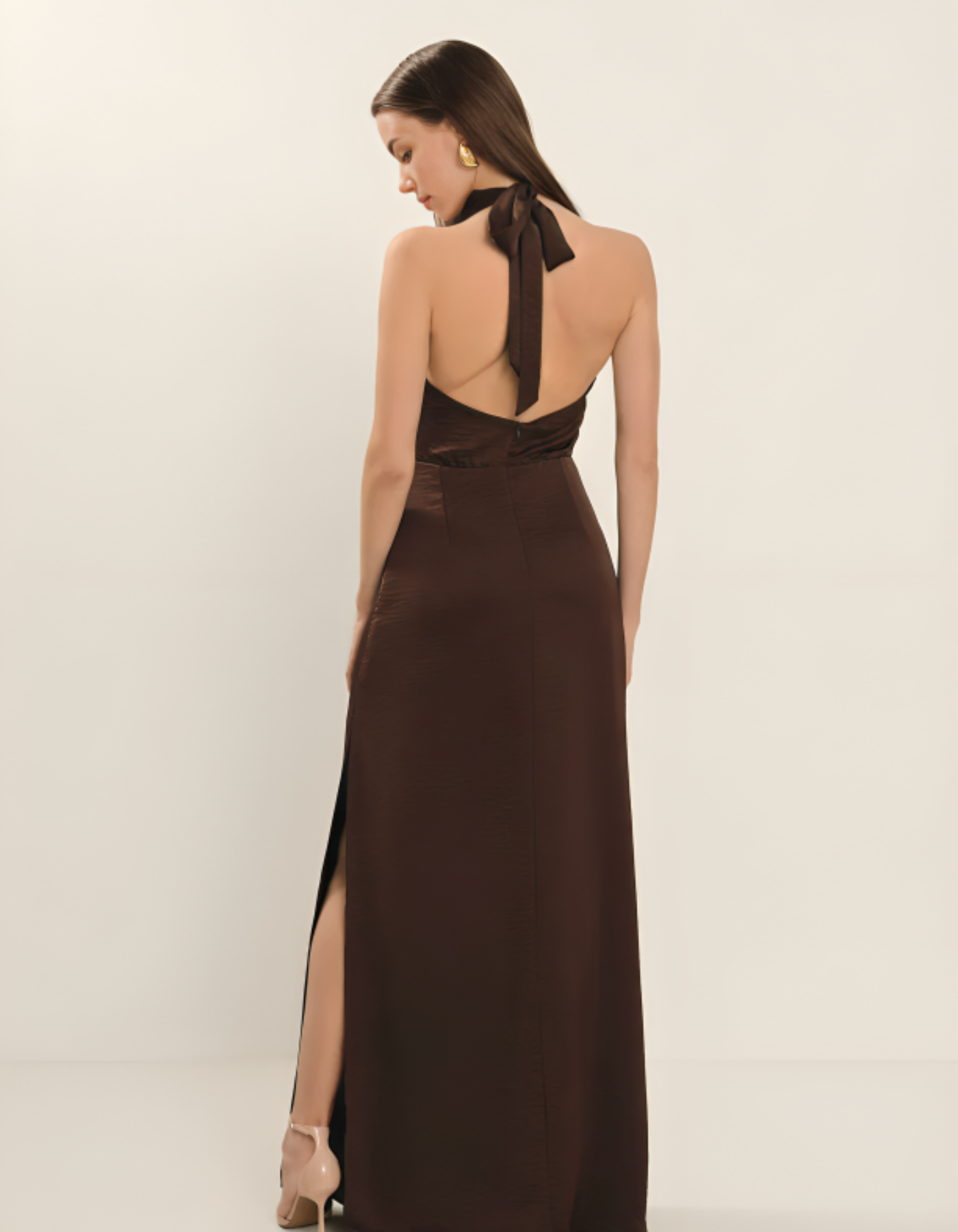 Bellvara – Ruched neckline – Halter evening gown-10174864490823-Ivory Ombre
