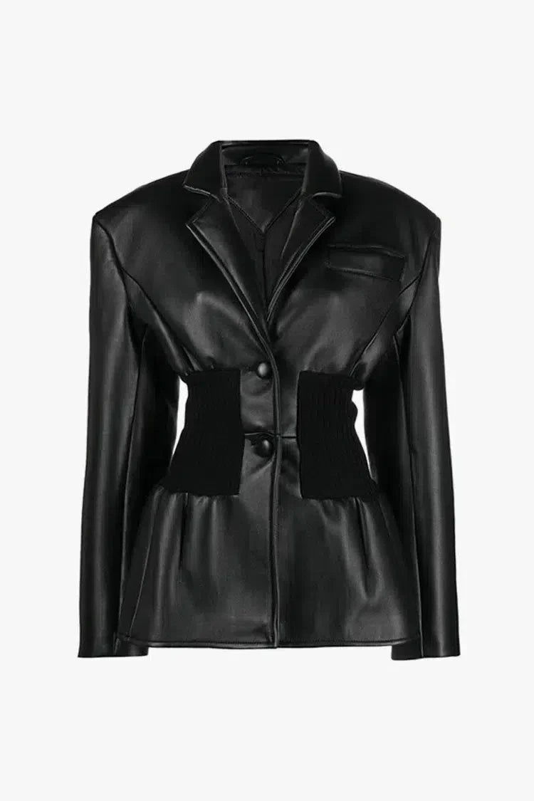 Bettina – Ribbed knit panels – Faux leather jacket-15137995522432-Santi Vento Atelier