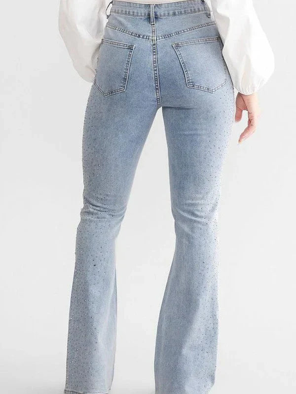 Brigida – Rhinestone embellished – Boot cut flared jeans-10174844895559-Ivory Ombre