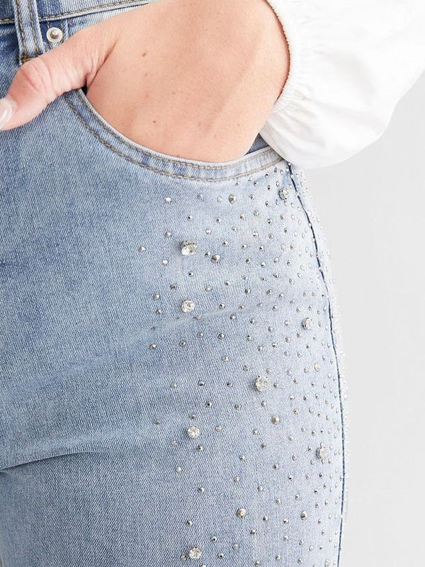 Brigida – Rhinestone embellished – Boot cut flared jeans-10174844895559-Ivory Ombre