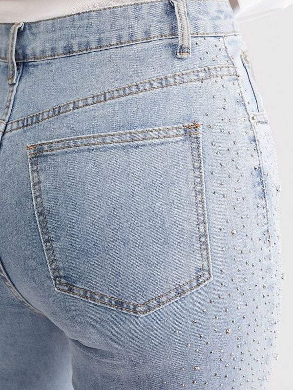 Brigida – Rhinestone embellished – Boot cut flared jeans-10174844895559-Ivory Ombre