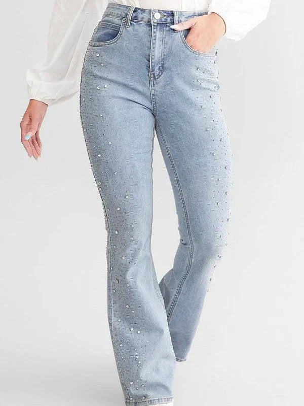 Brigida – Rhinestone embellished – Boot cut flared jeans-10174844895559-Ivory Ombre