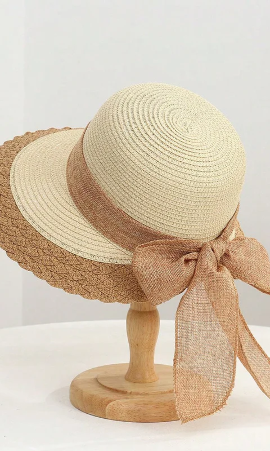 Brivanna – Bow ribbon trim – Straw hat-10174849220935-Ivory Ombre