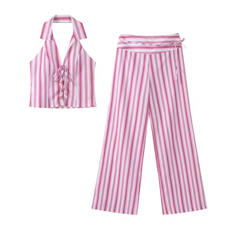 Brivanna – Striped halter – Co-ord set-10184040218951-Ivory Ombre