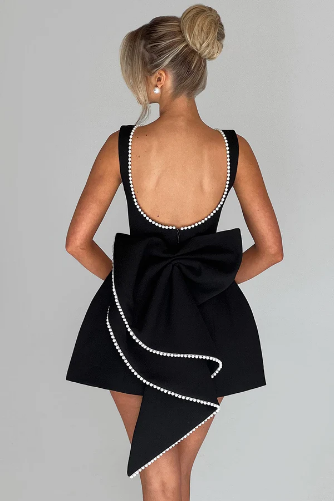 Bruna – Pearl bow detail – Mini dress-10174746591559-Ivory Ombre