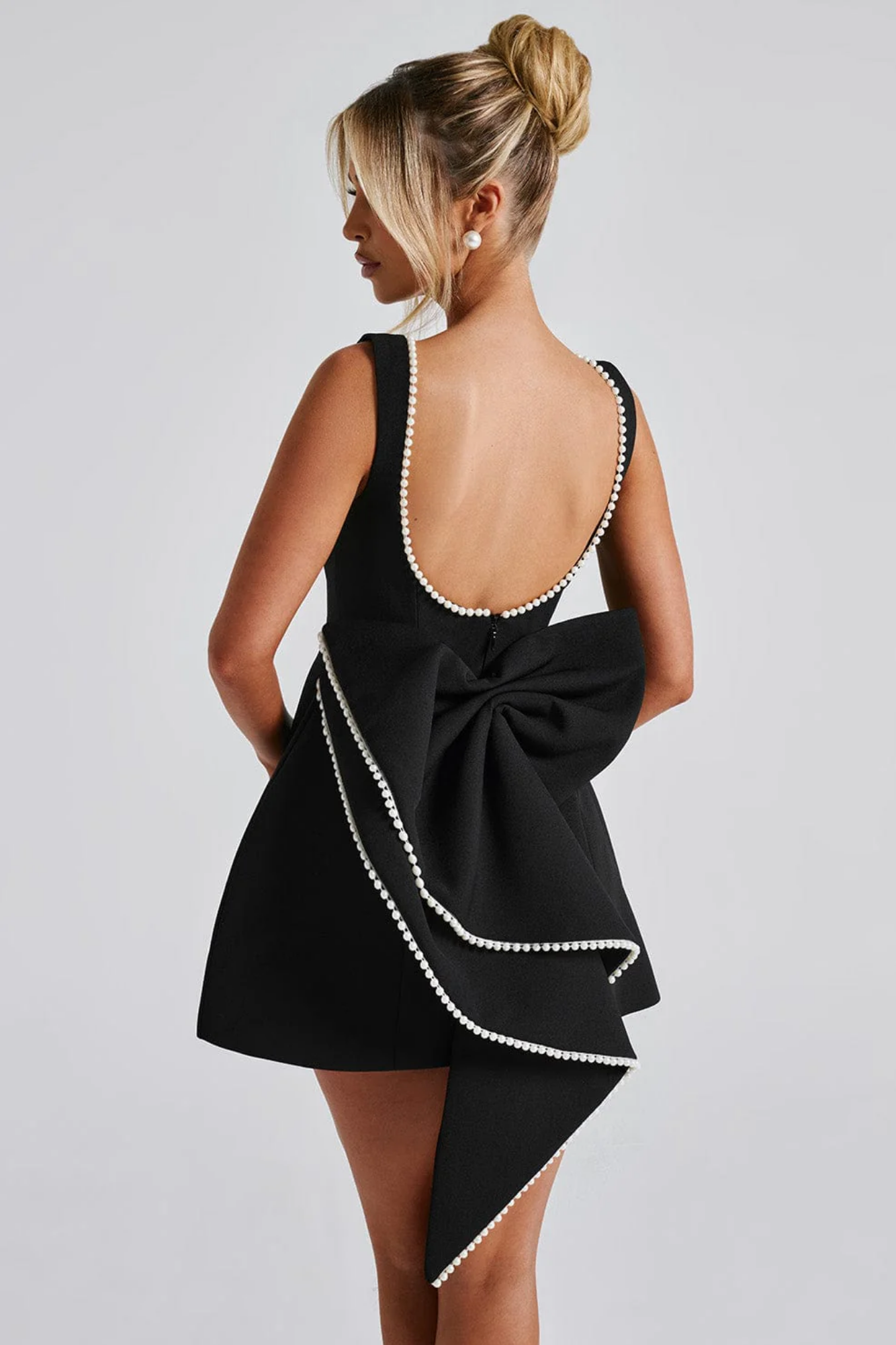 Bruna – Pearl bow detail – Mini dress-10174746591559-Ivory Ombre