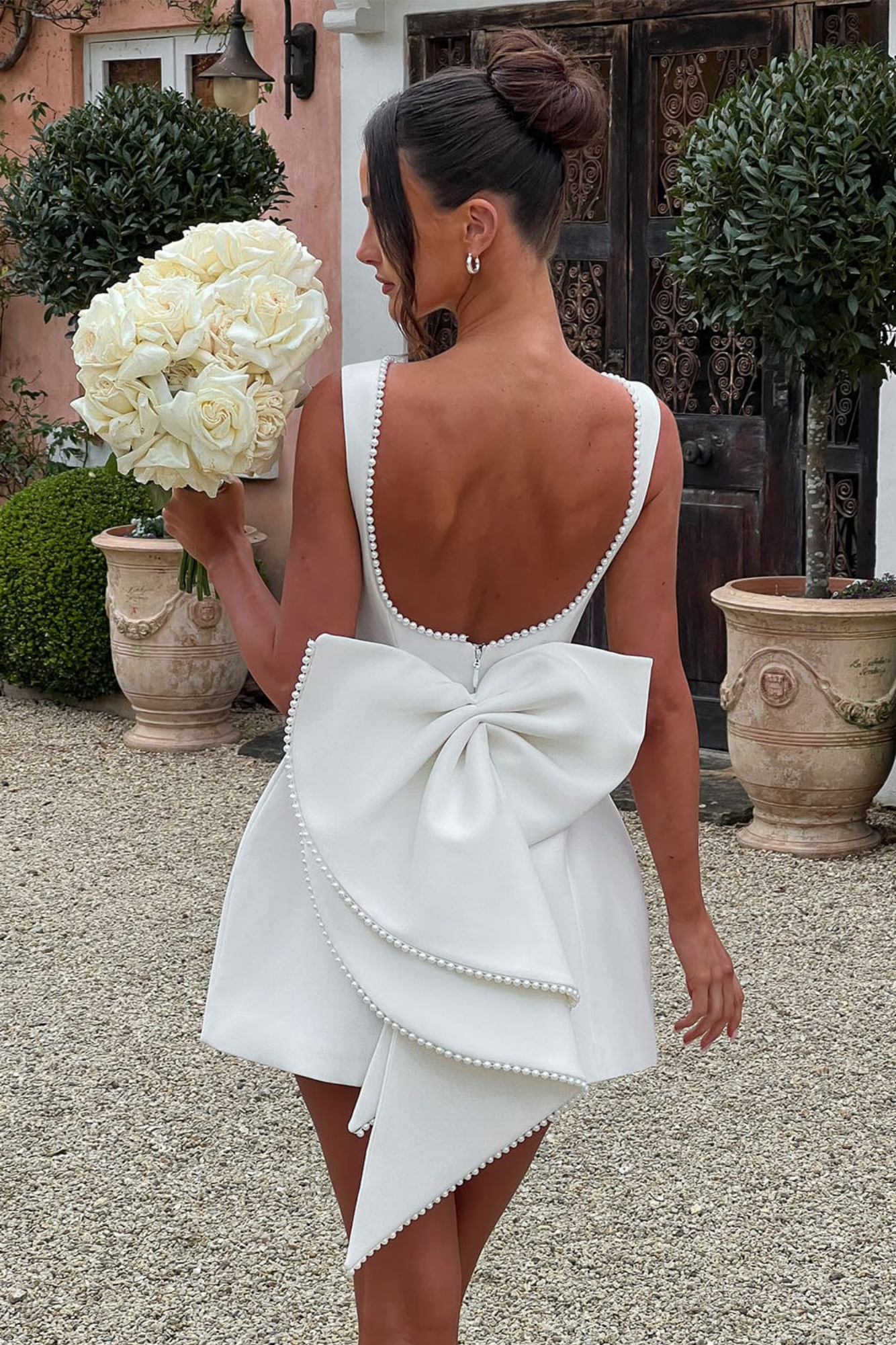 Bruna – Pearl bow detail – Mini dress-10174746591559-Ivory Ombre